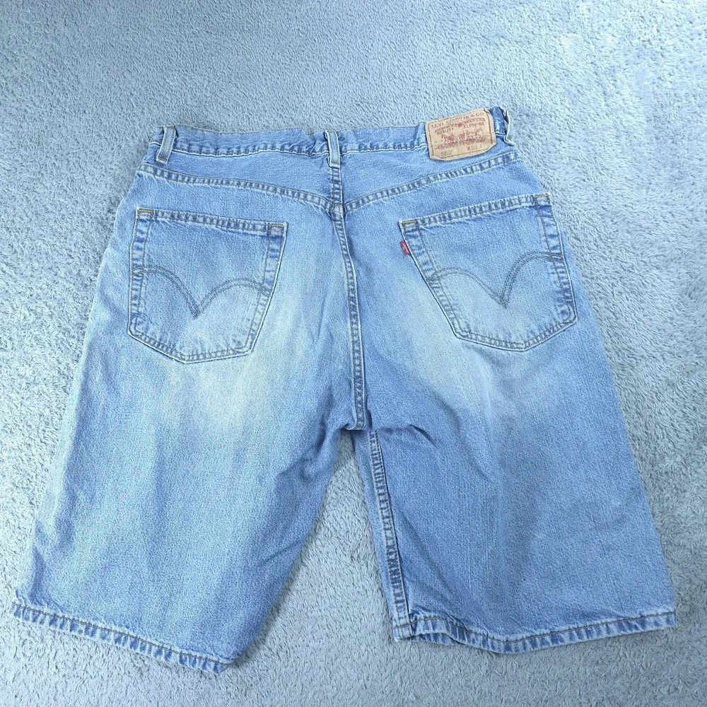 Levis 569 Denim Shorts Mens 34 Blue Relaxed Fit Bermuda Light Wash 11 Inseam